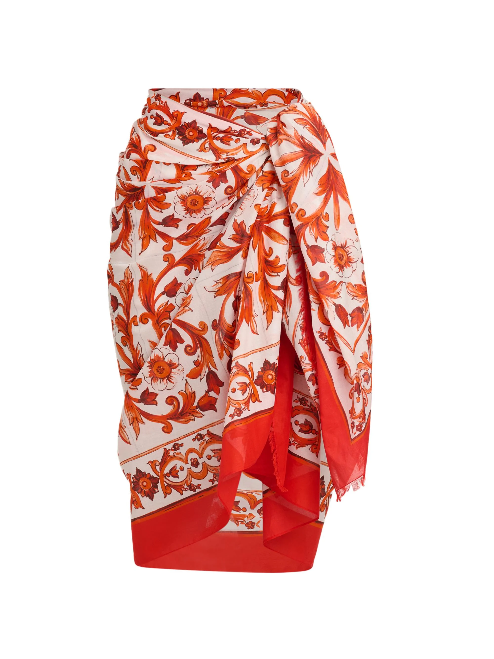 Women's Printed Silk Twill Sarong - Orange Multi - 1