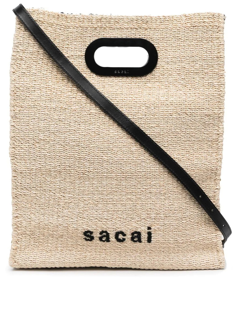 logo-embroidered woven tote bag 1
