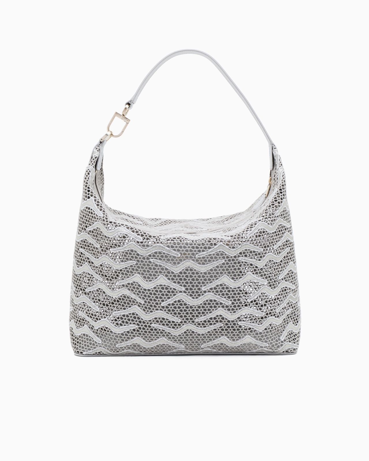 LARGE LA PRIMA SOFT HOBO BAG IN SHIMMERING LACE AND NUBUCK - 4