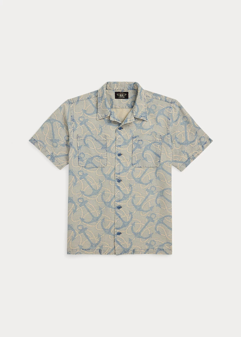Indigo Anchor-Print Camp Shirt 1