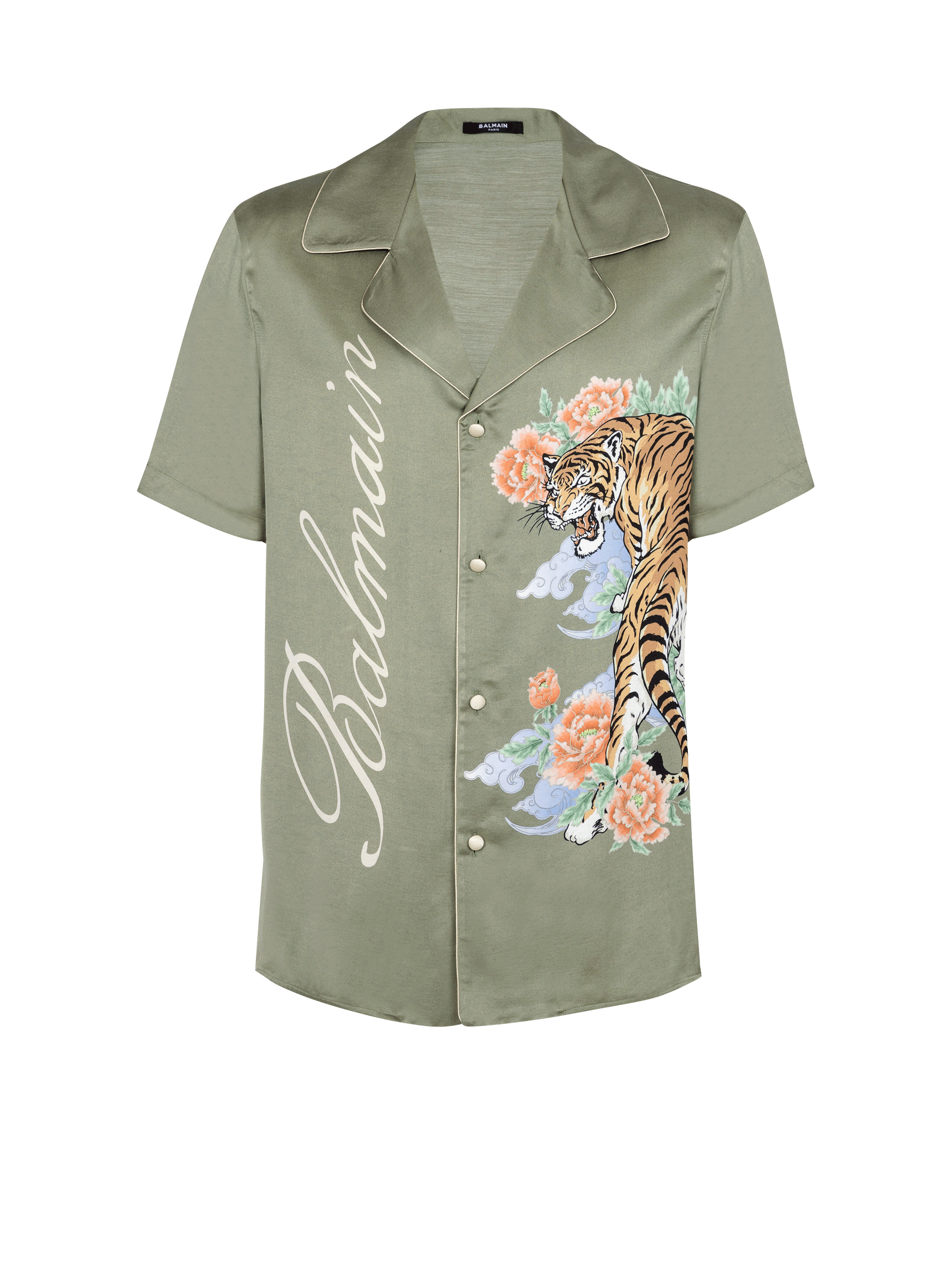 Short-sleeved satin shirt with Tiger print - 1