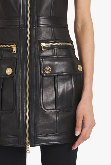 Short black leather dress - 8