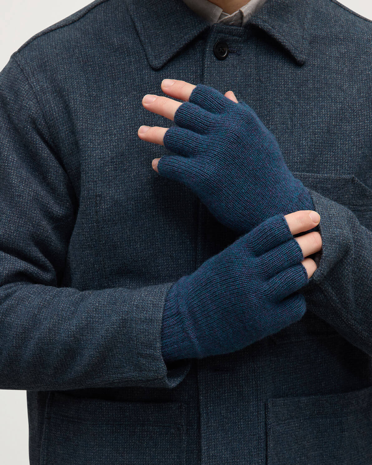 Fingerless Navy Cashmere Gloves - 2