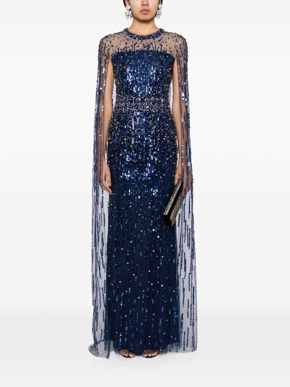 Lux crystal-embellished cape gown - 2