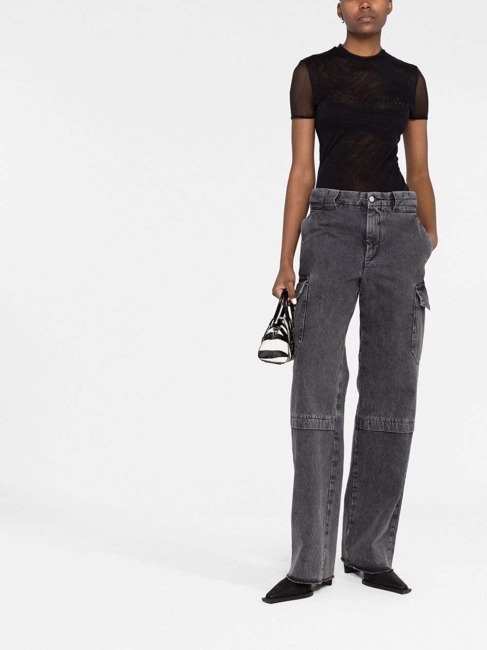 logo-embellished mesh top - 2