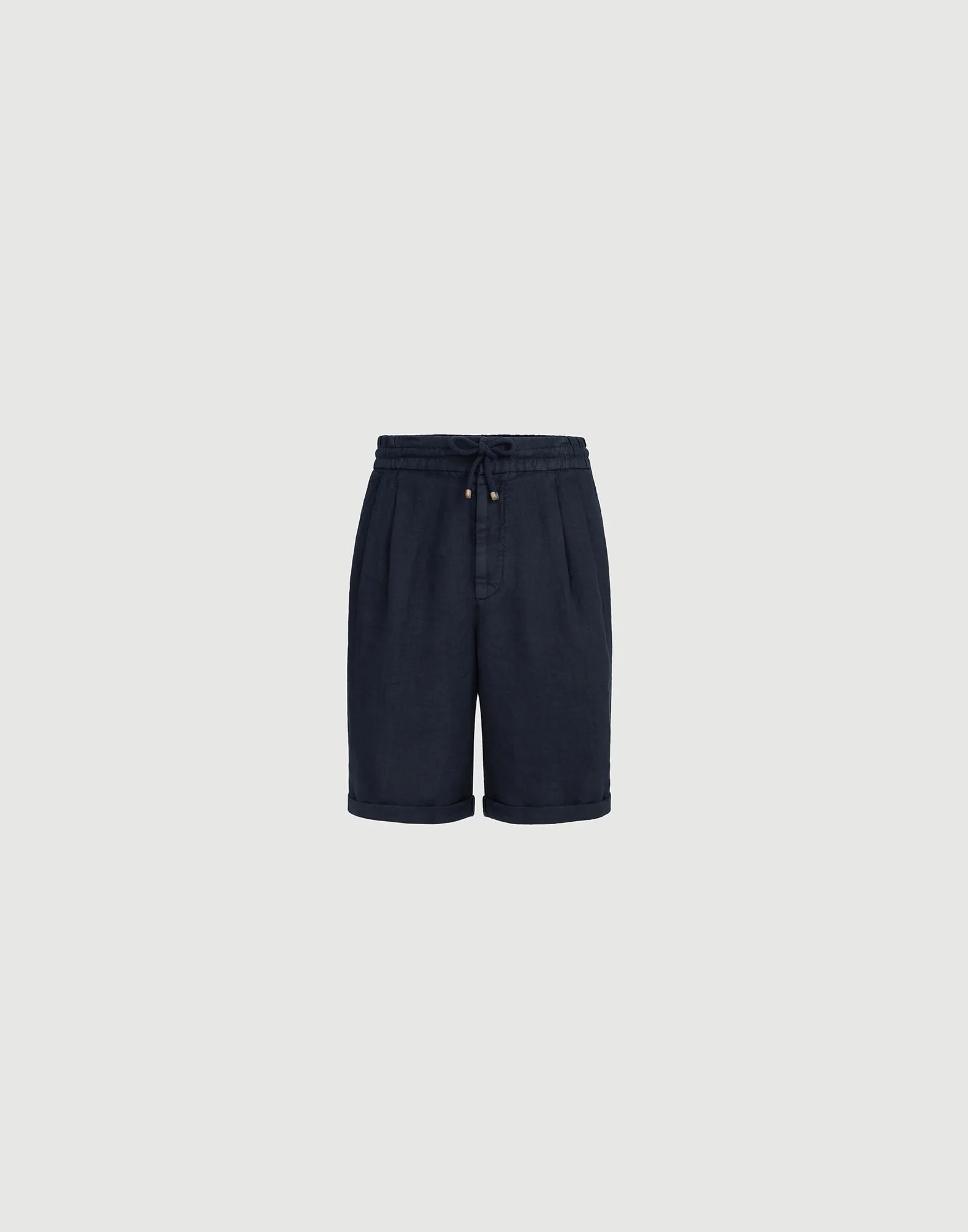 Garment-dyed Bermuda shorts in linen gabardine with drawstring and pleat - 1