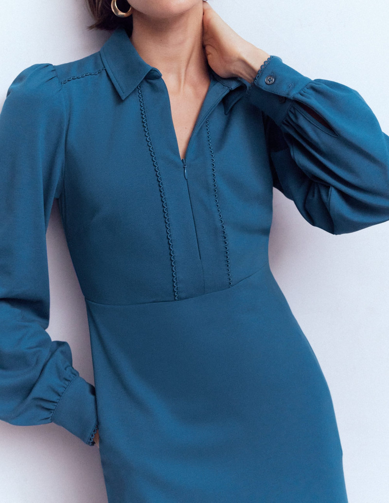 Pip Zip-Up Ponte Midi Dress-Tourmaline Blue 3