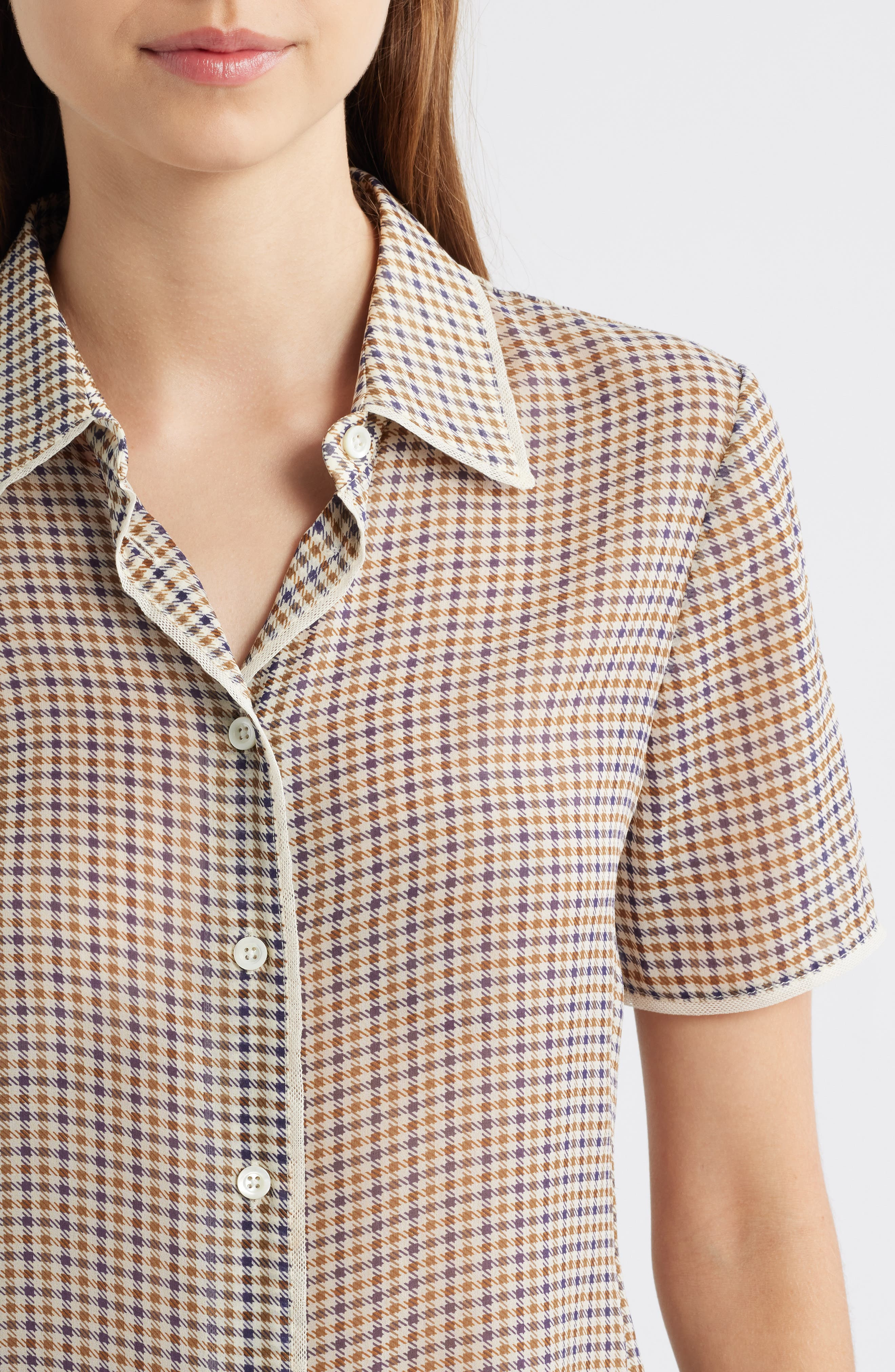 FRAME The Houndstooth Silk Short Sleeve Button-Up Shirt in Houndstooth Multi at Nordstrom - 4