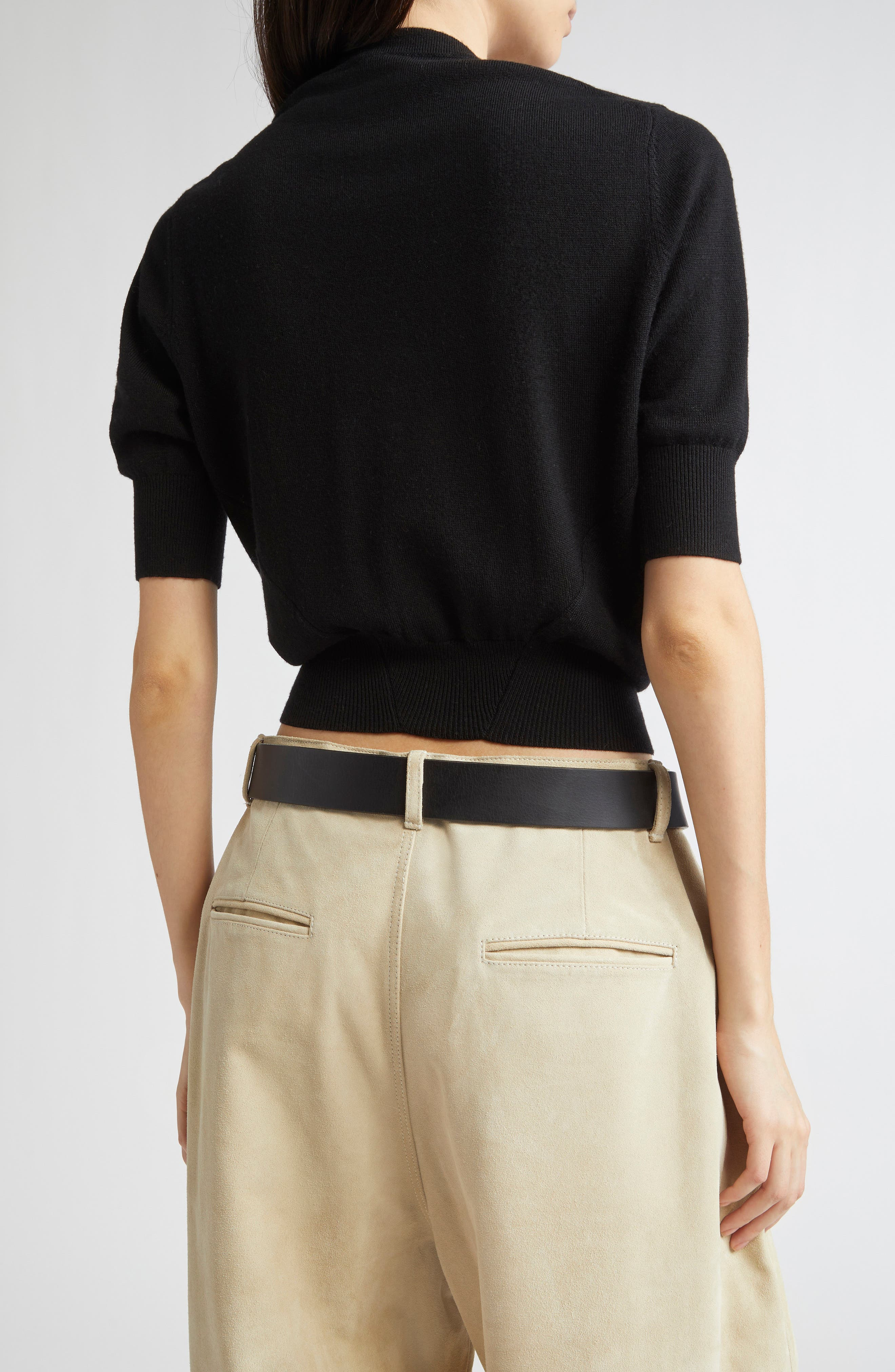 R13 Elbow Sleeve Split Hem Merino Wool Cardigan in Black at Nordstrom - 3