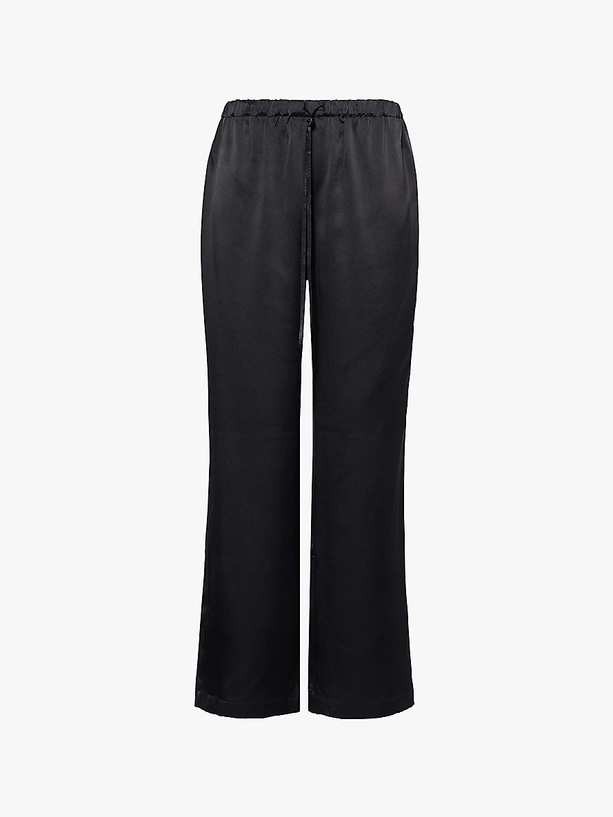 Olina drawstring relaxed-fit straight-leg silk-satin trousers - 1