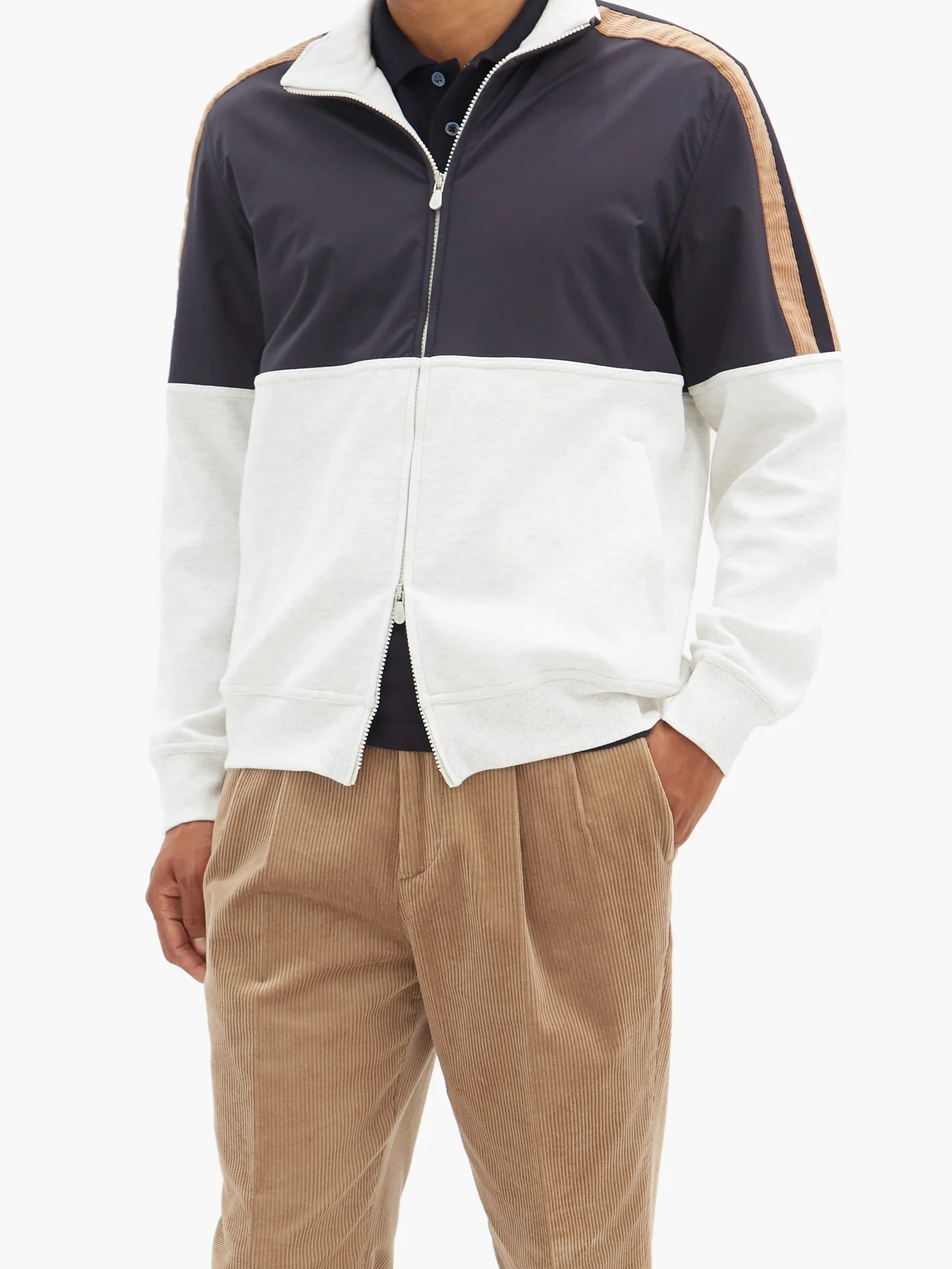 Panelled zip-up cotton-blend track jacket - 6