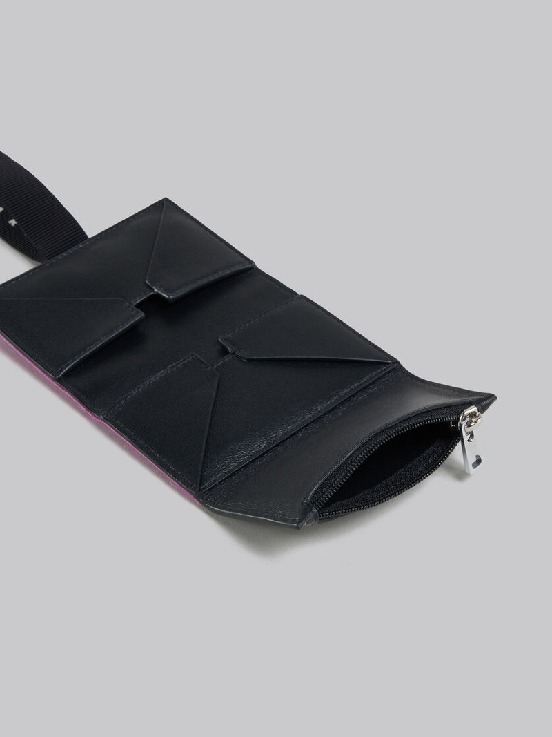 PINK LONG-HAIR CALFSKIN TRIFOLD WALLET WITH LOGO STRAP 2