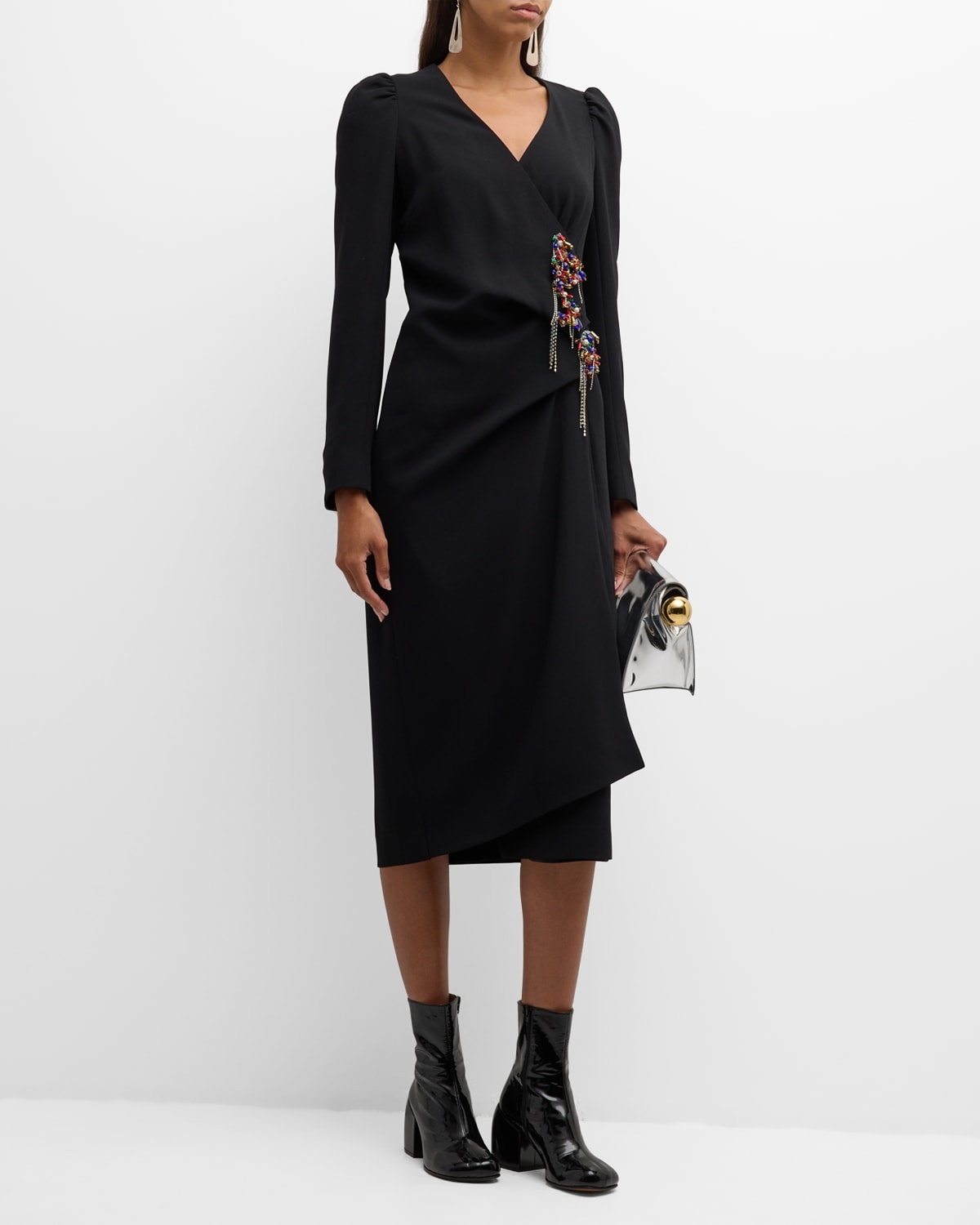 Dapan Wrap Midi Dress with Embellished Detail - 3