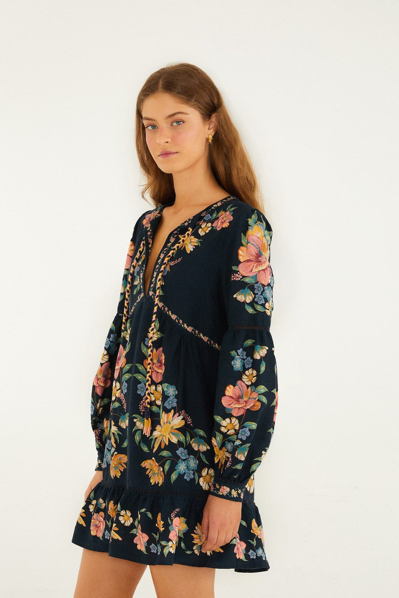 Dark Blue Maira Floral Lenzing Ecovero Euroflax Mini Dress 5