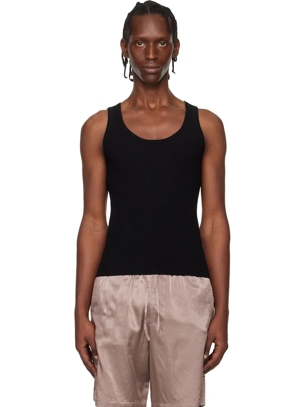 Black Rib Knit Tank Top - 1