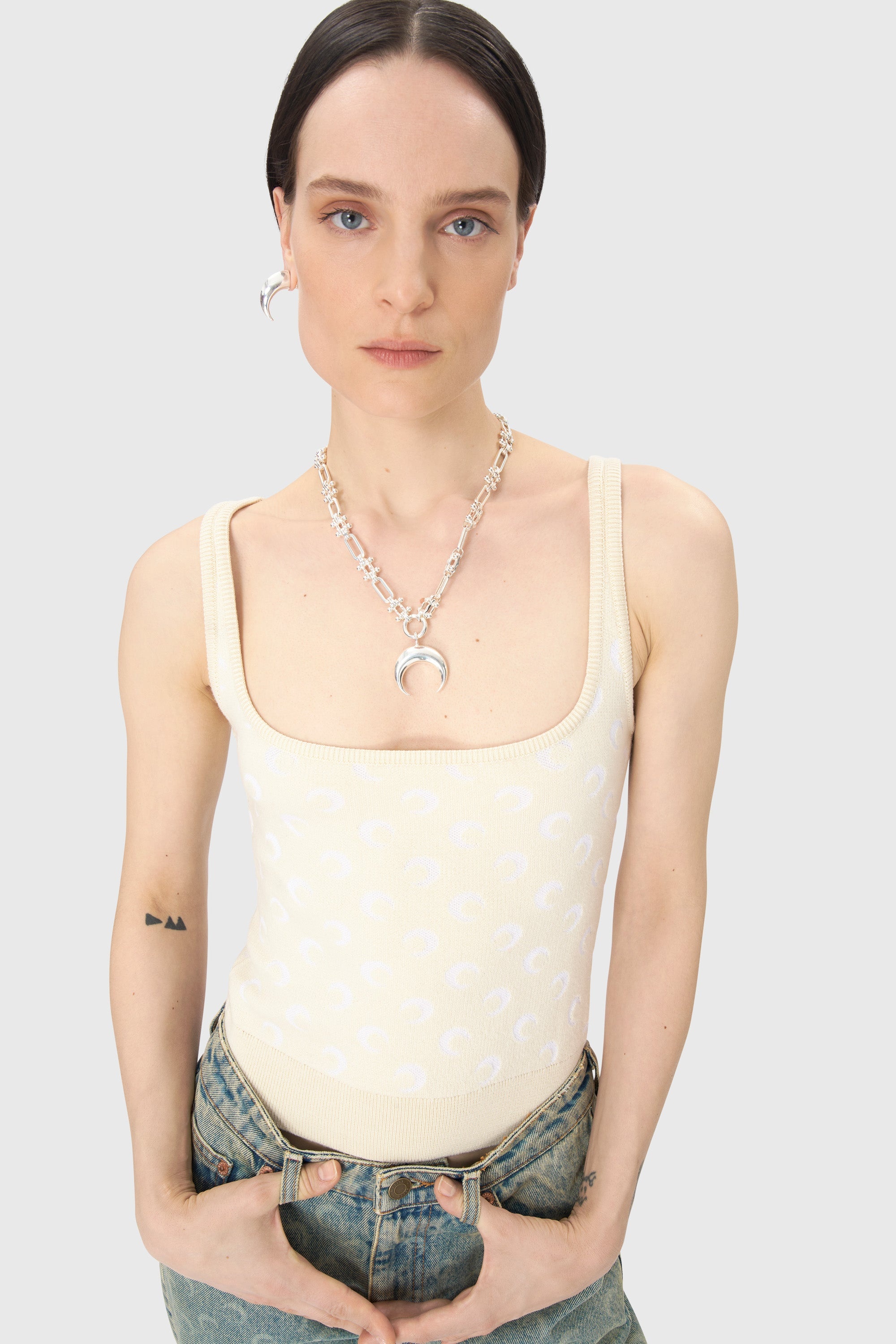 Moon Jacquard Knit Strap Top - 3