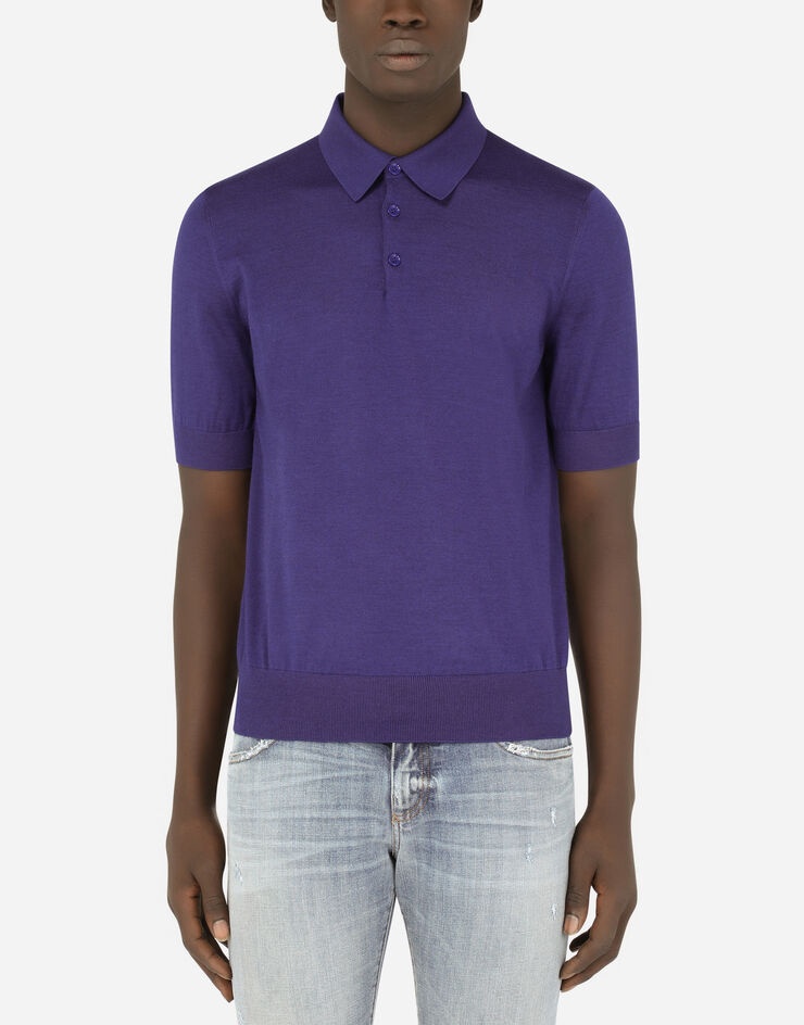 Short-sleeved cashmere and silk polo-shirt - 1