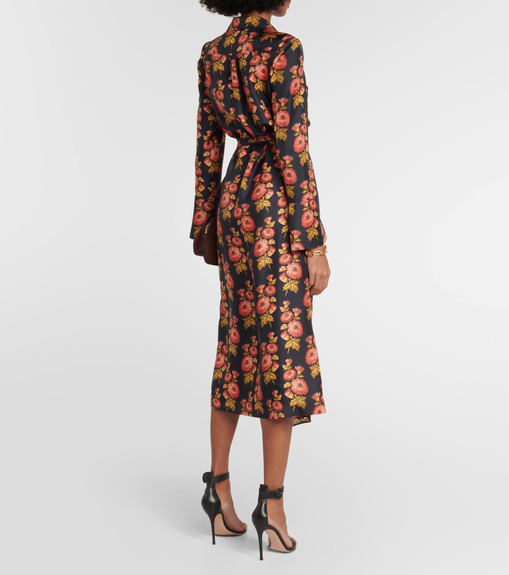 Floral silk twill midi wrap dress - 3