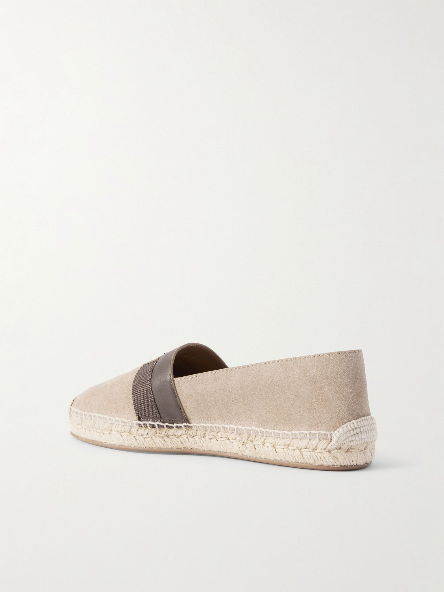 Alfarica Logo-Embellished Leather and Grosgrain-Trimmed Suede Espadrilles Beige - 4