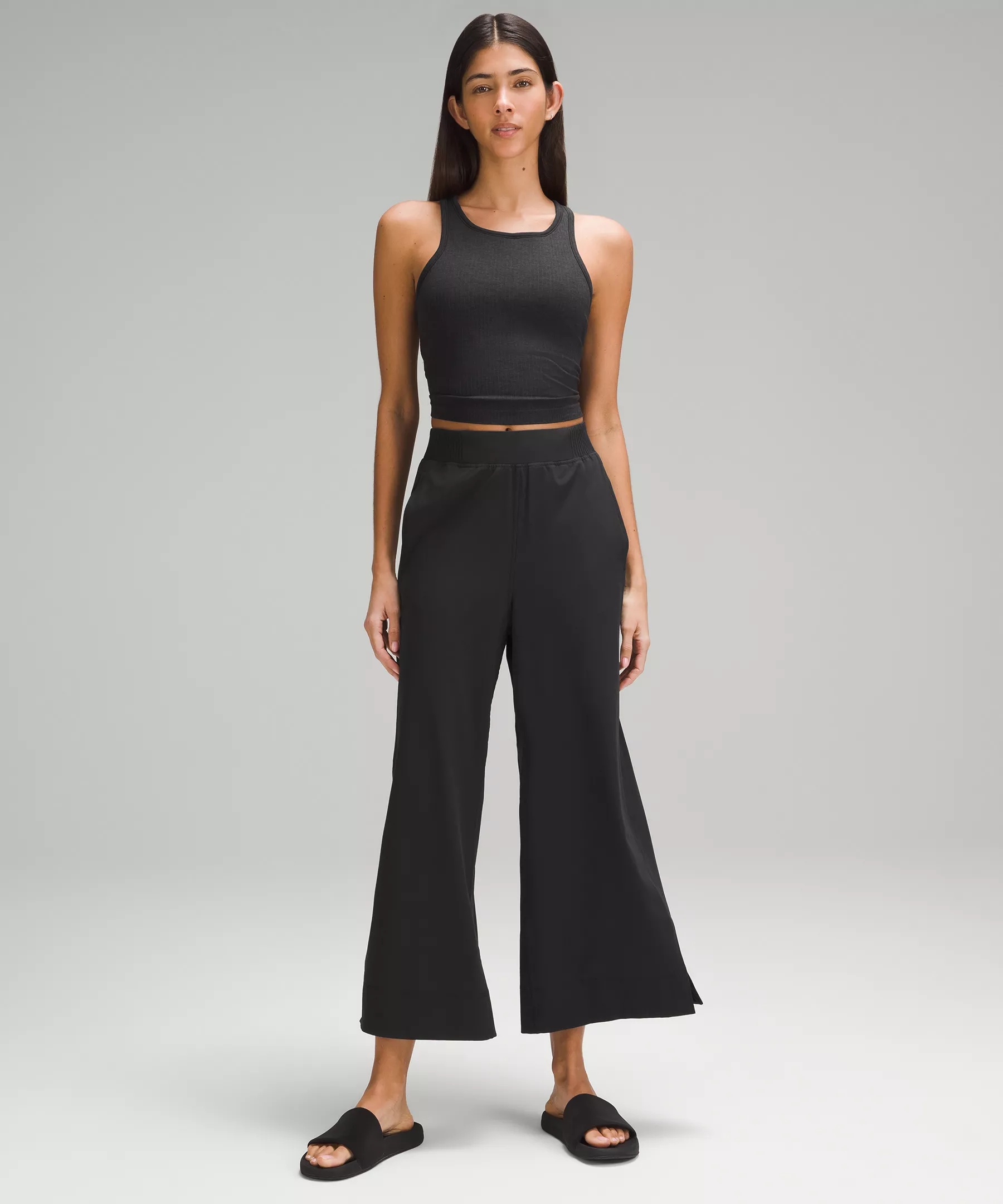 Stretch Woven High-Rise Wide-Leg Cropped Pant - 2