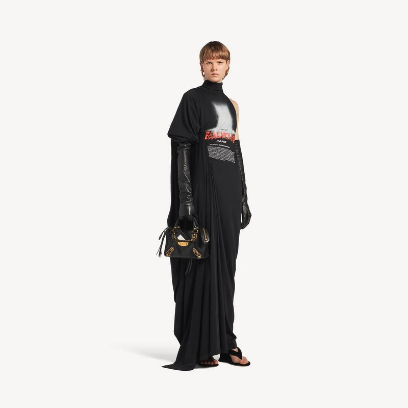 BALENCIAGA Women's The Door Long Draped Dress in Black outlook
