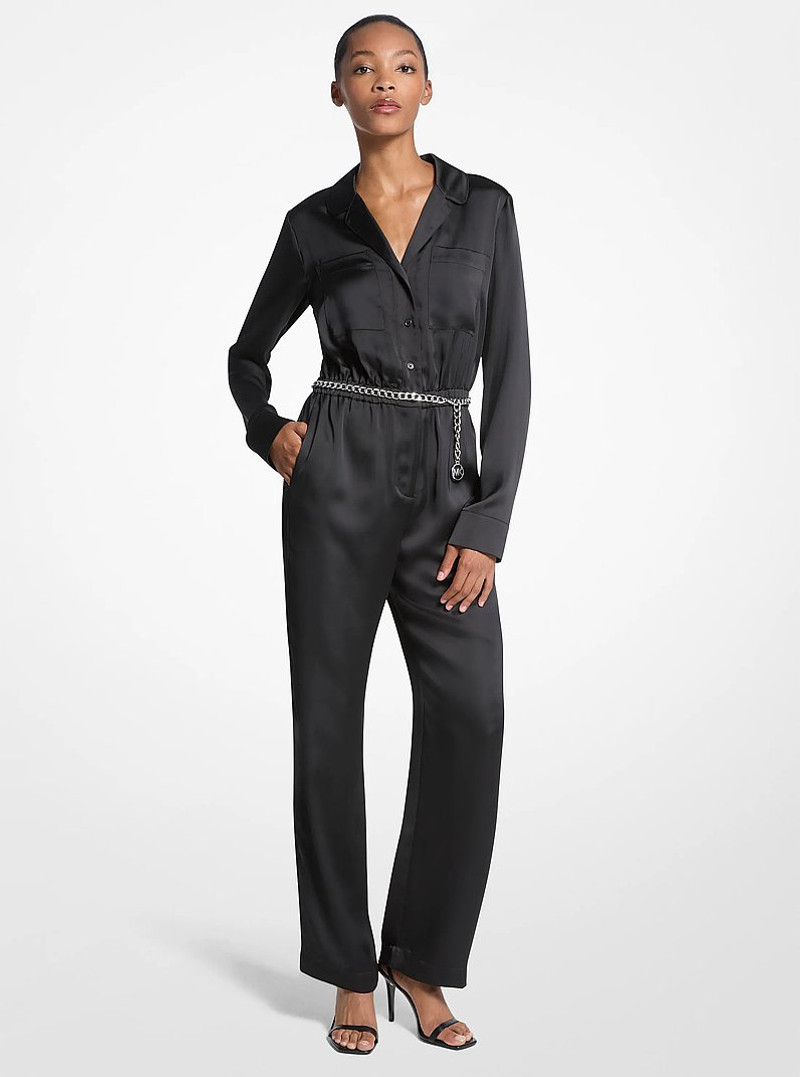 Satin Long Sleeve Belted Jumpsuit 1
