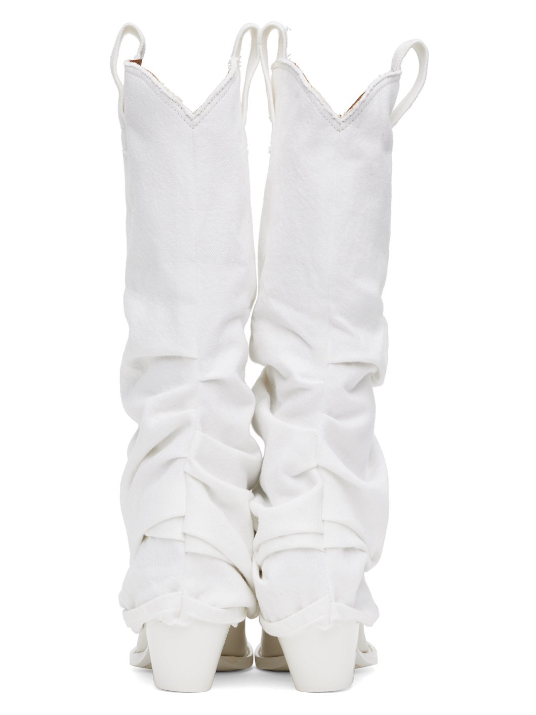 White Mid Cowboy Denim Sleeve Boots - 2