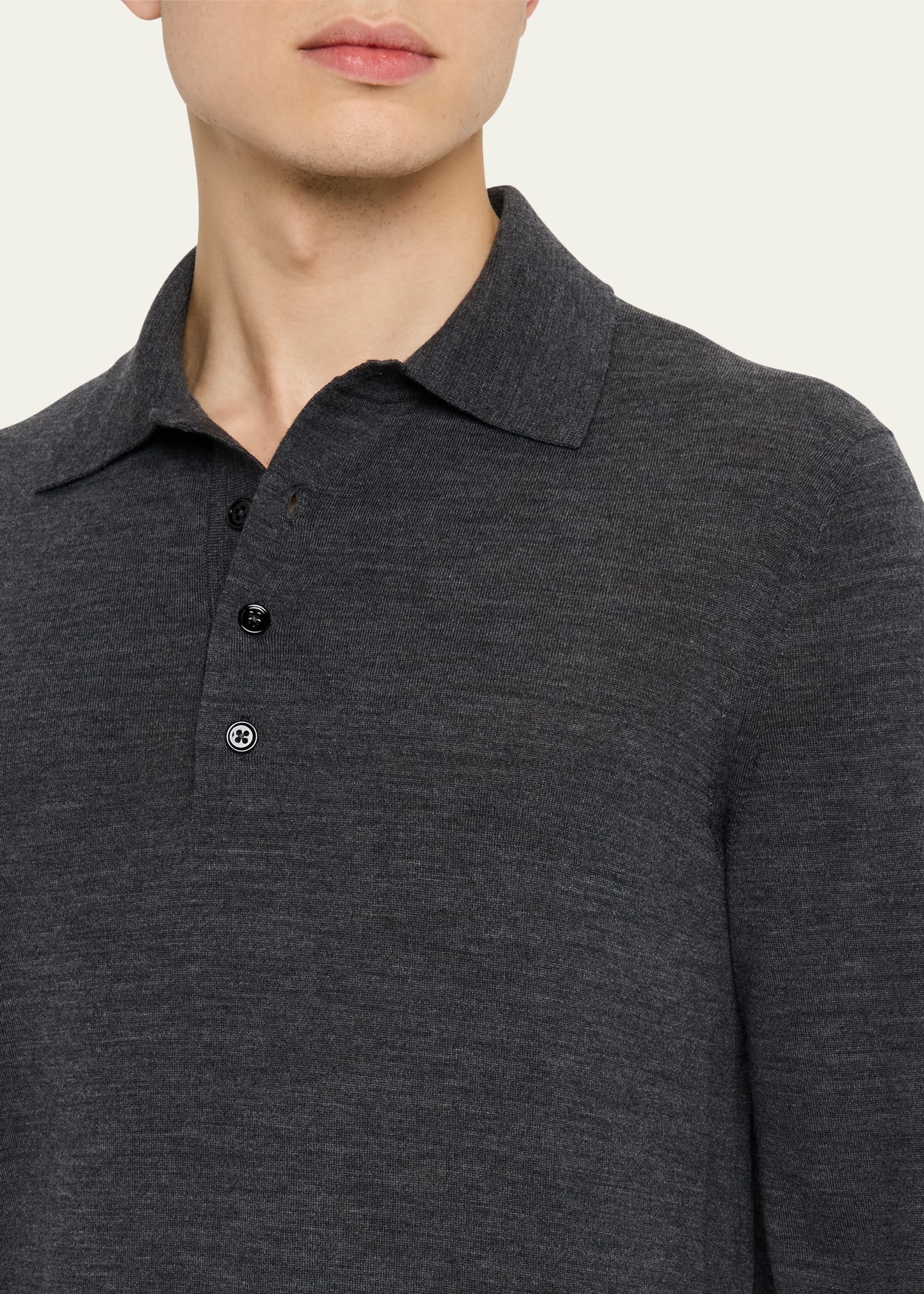 Men's Fine Gauge Wool Polo Sweater - 5