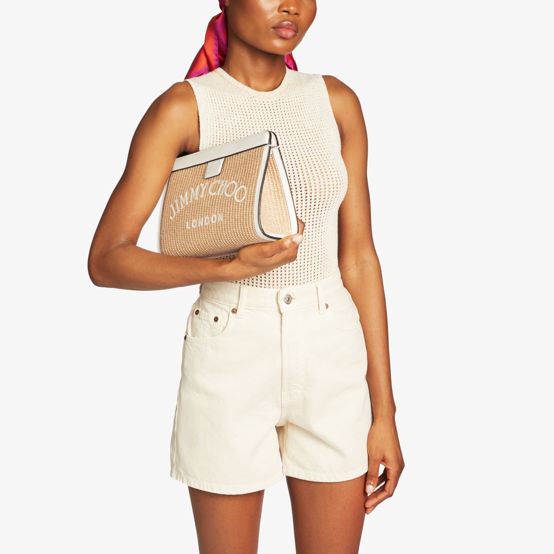 Varenne Pouch
Natural Raffia and Smooth Leather Pouch with Jimmy Choo Embroidery - 2