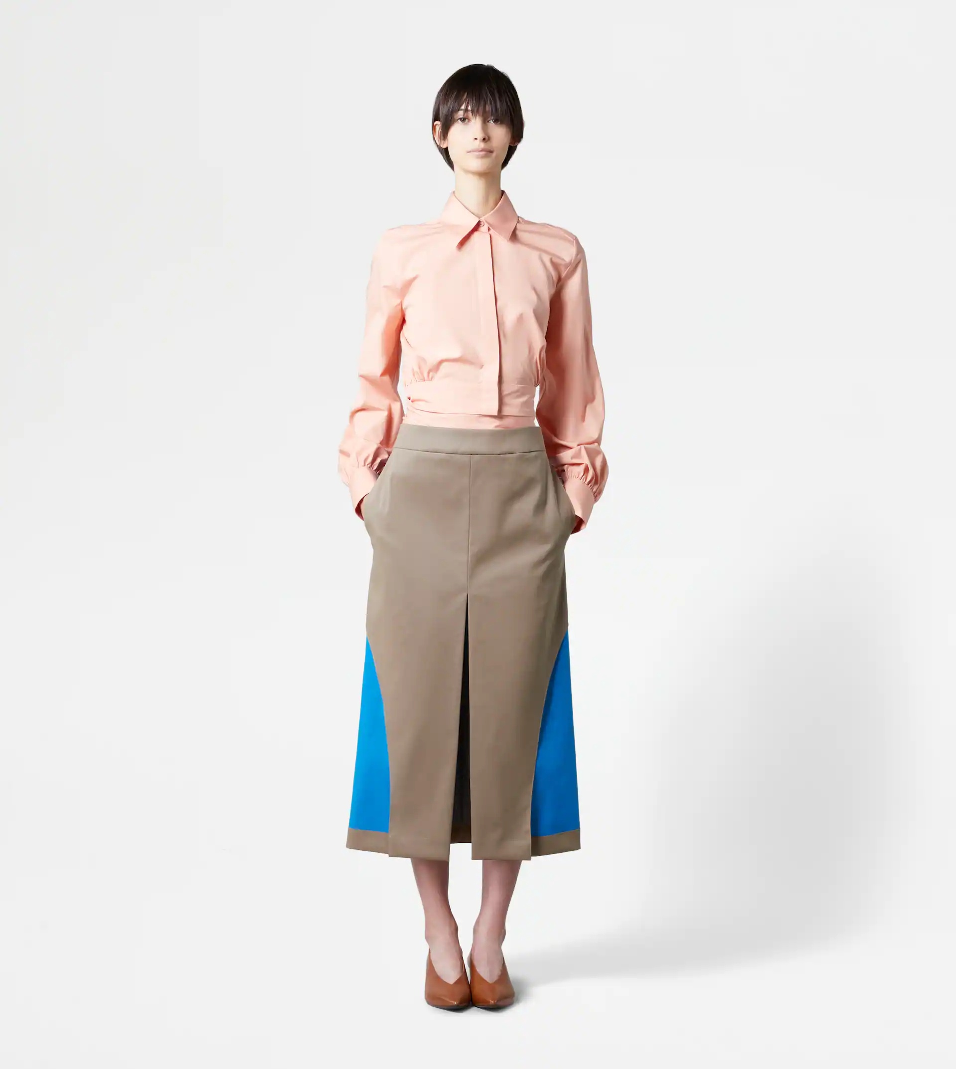 TWO-TONE MIDI-SKIRT - GREY, LIGHT BLUE - 2