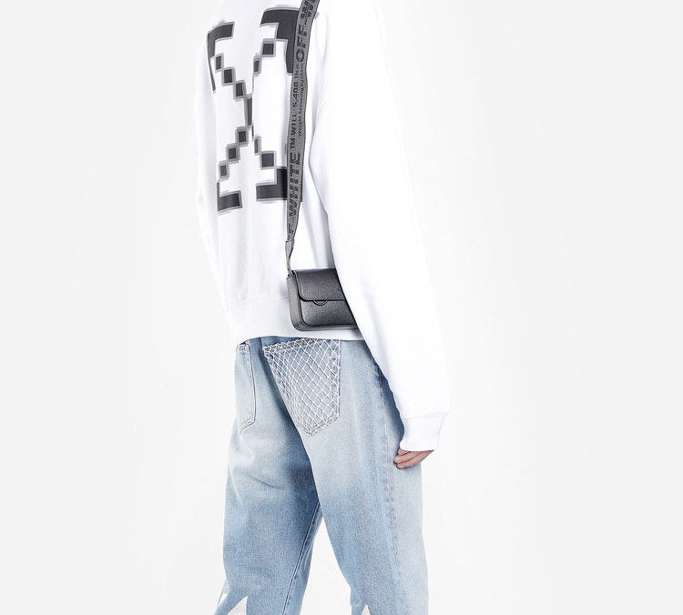 Men's Off-White Printed Logo Arrow Hooded Long Sleeves White OMBB037F19E300070110 - 4