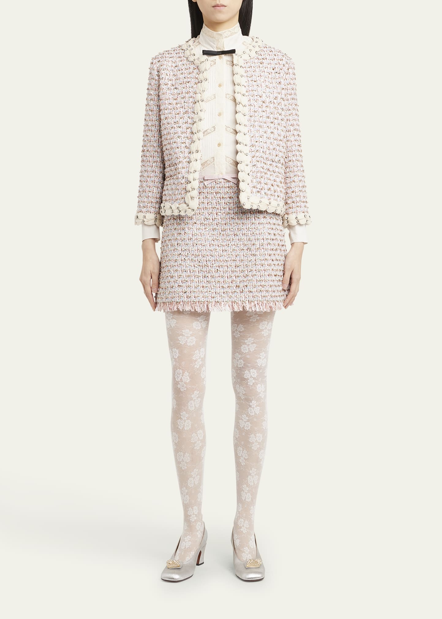 Boxy Crystal-Embellished Tweed Jacket - 2