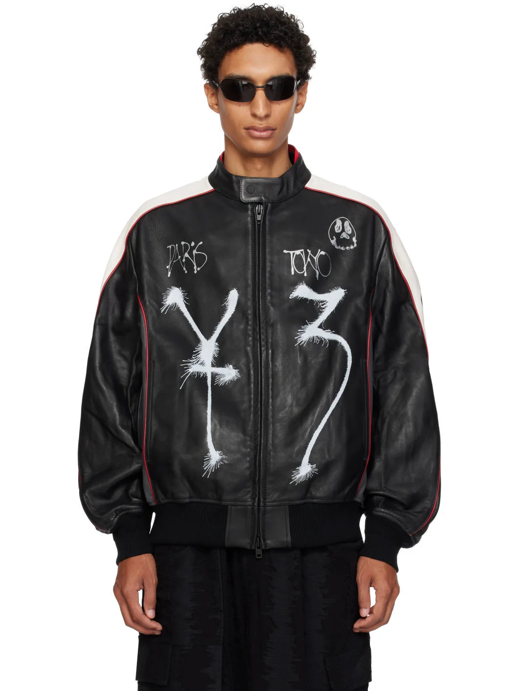 Black Chito Edition Graphic Leather Biker Jacket - 1