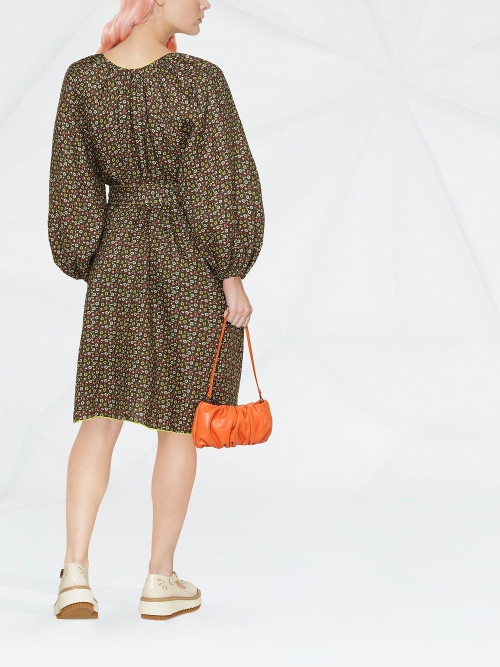 belted floral-print dress - 3