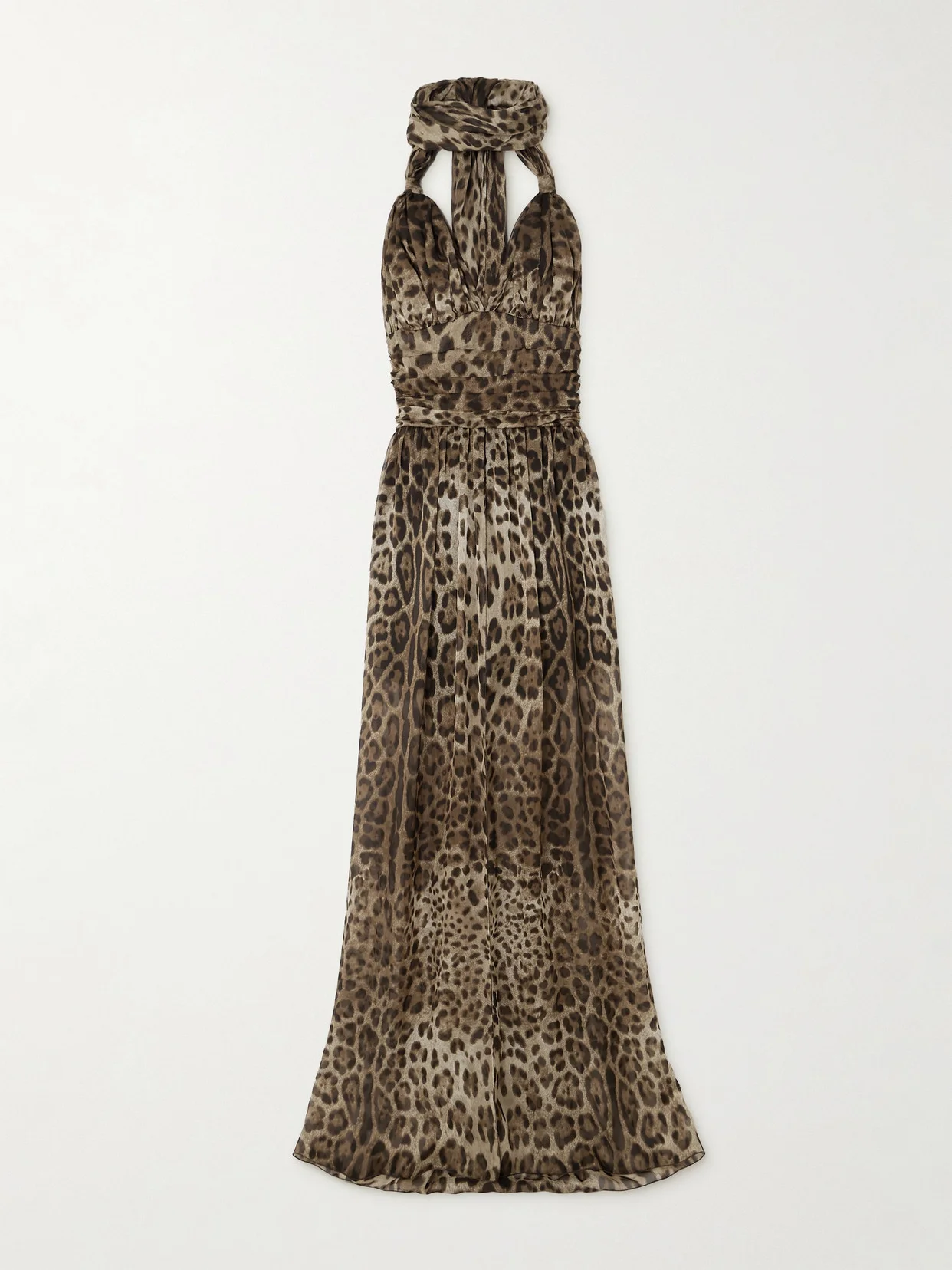 Scarf-detailed Smocked Leopard-print Silk-chiffon Gown - 1
