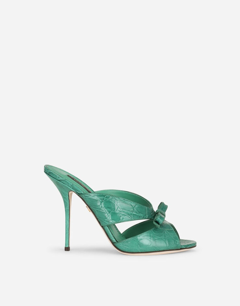 Crocodile flank leather mules with bow 1
