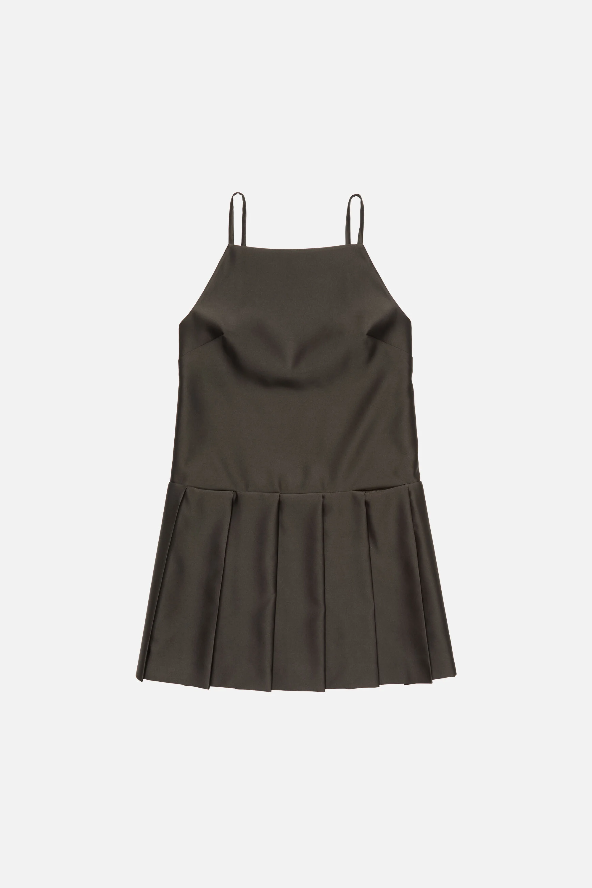 Strap dress with pleated skirt - Dark chocolate brown - 1