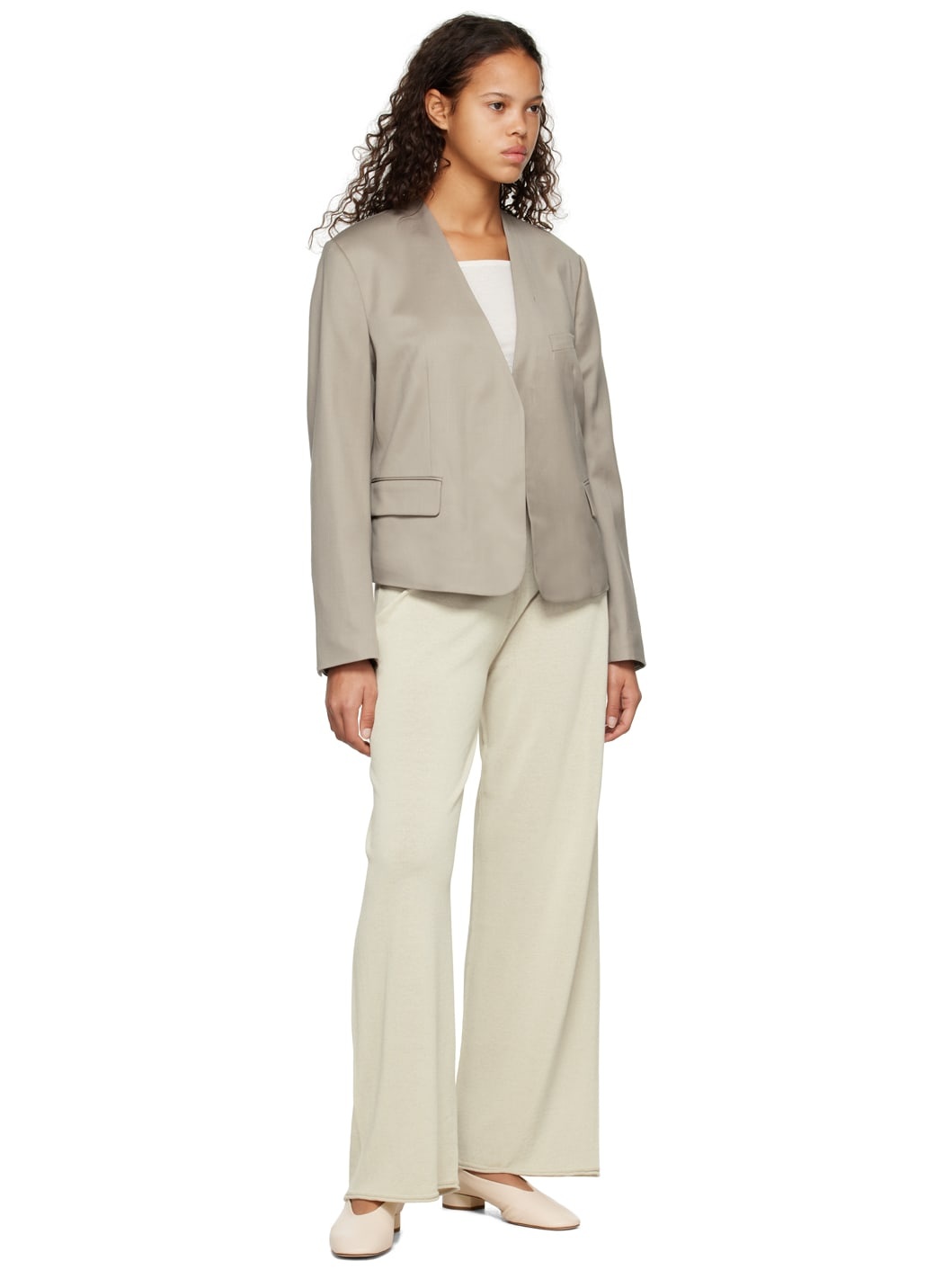 Beige Y-Neck Blazer - 4