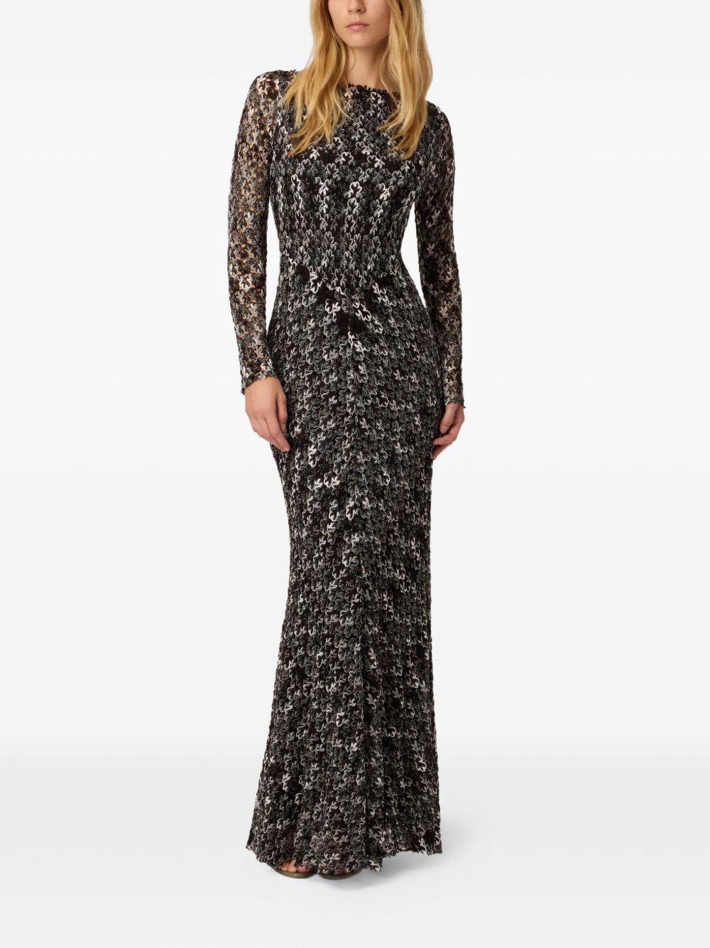 floral-lace long-sleeve maxi dress - 2