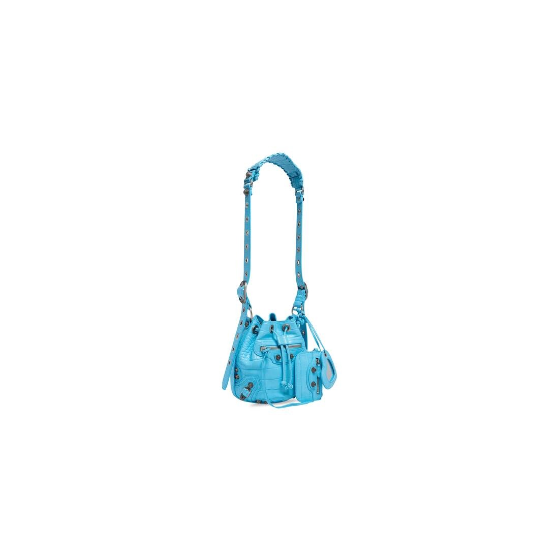 Women's Le Cagole Xs Bucket Bag Crocodile Embossed  in Blue Sky - 4