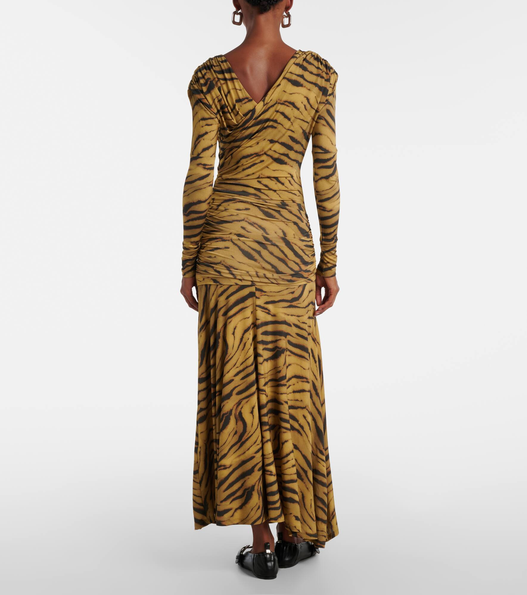 Asymmetric draped tiger-print maxi dress - 3
