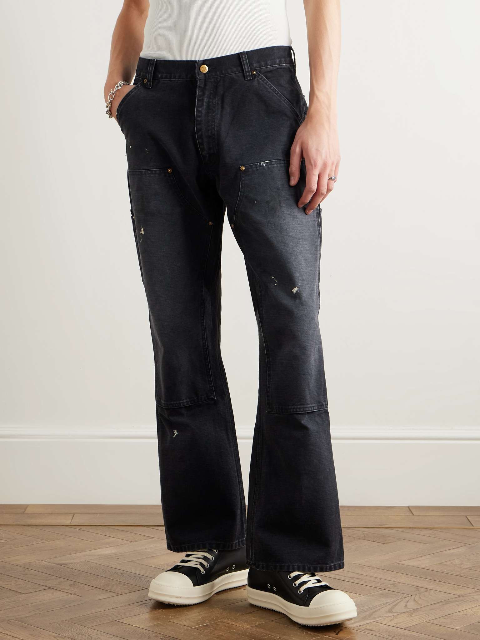 Bootcut Double-Knee Paint-Splattered Cotton-Canvas Trousers - 3