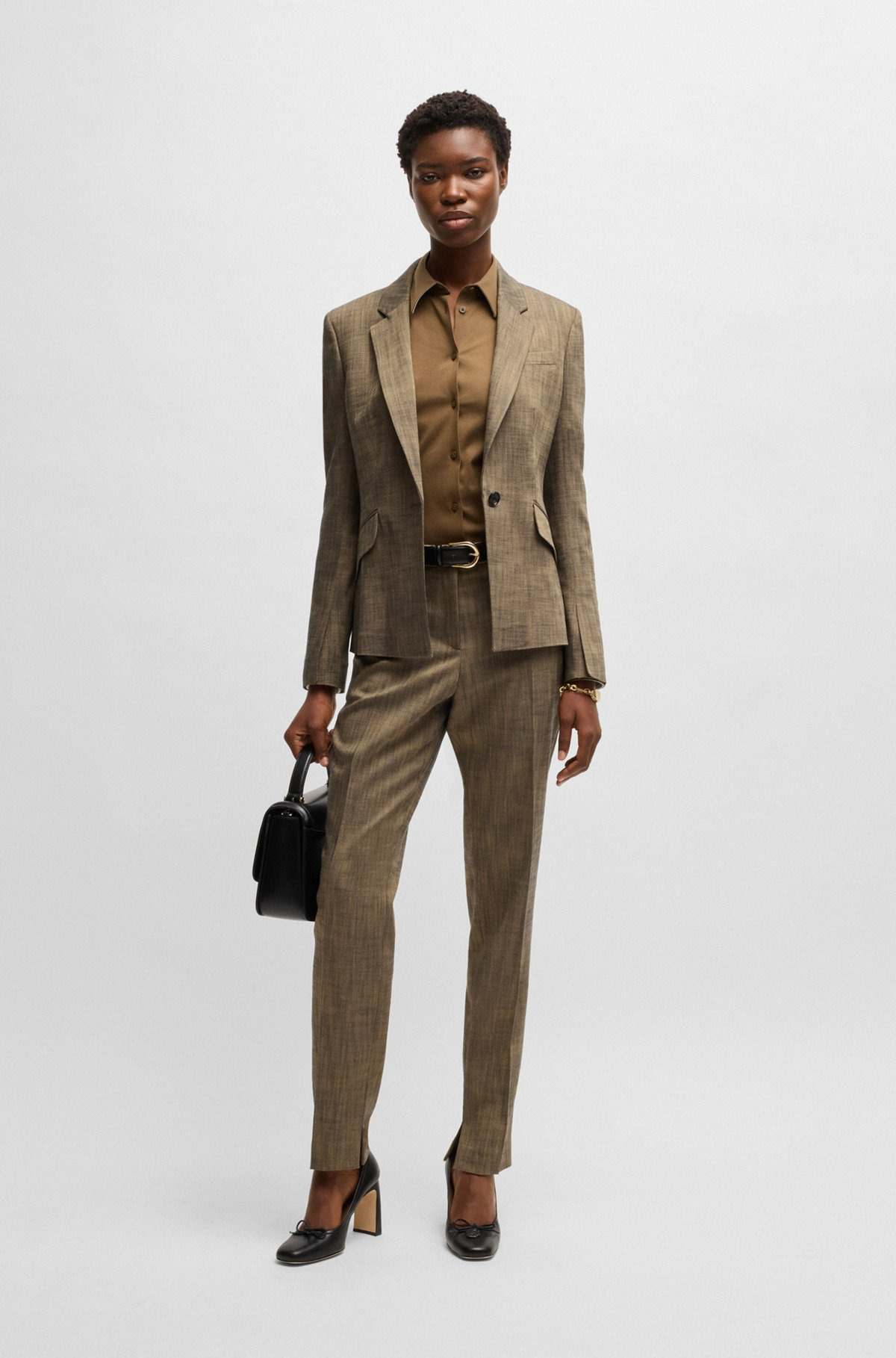 RELAXED-FIT TROUSERS IN MELANGE STRETCH SHARKSKIN FABRIC - 3