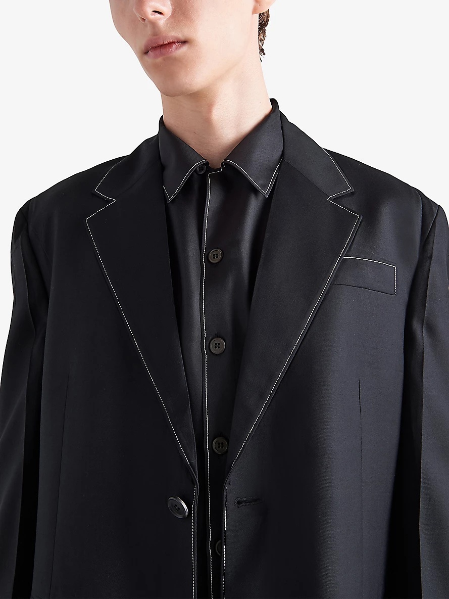 Single-breasted contrast-trim wool jacket - 3