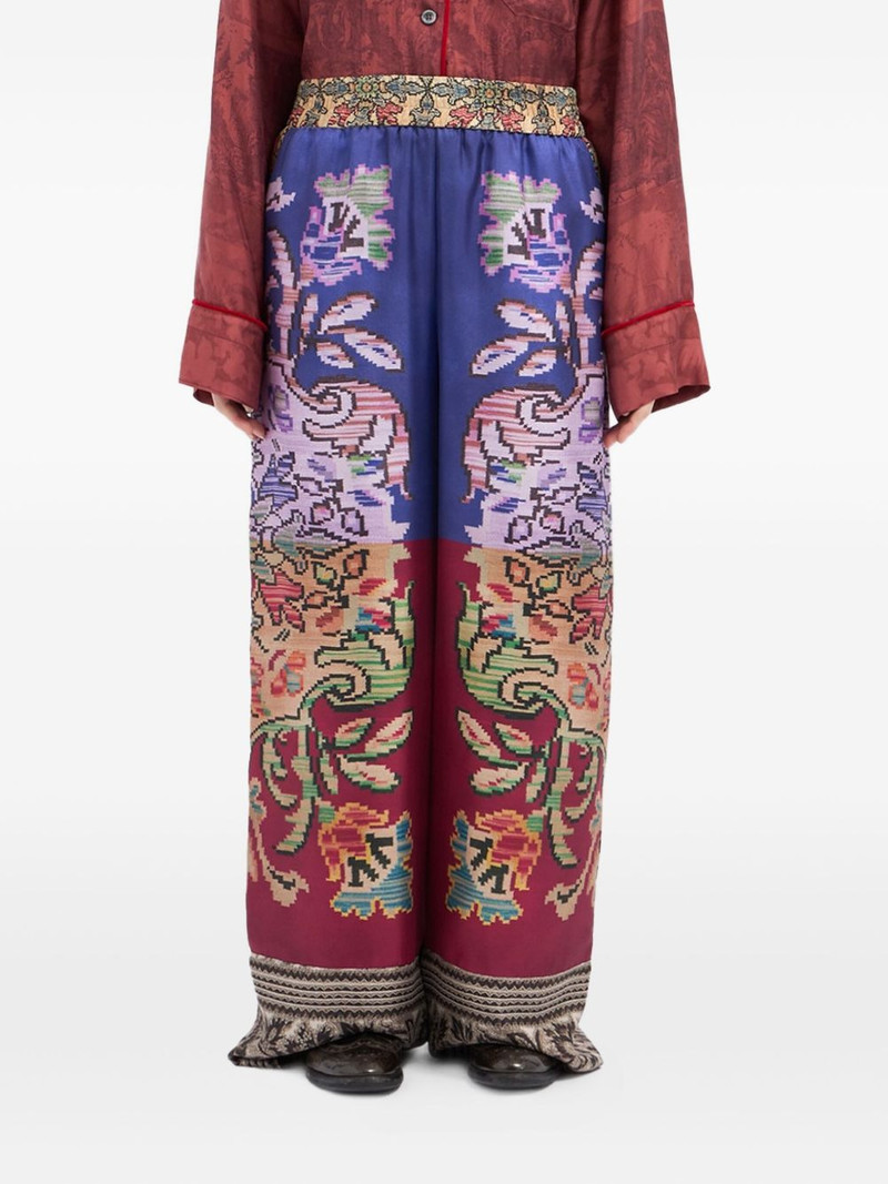 floral-patterned silk trousers 1