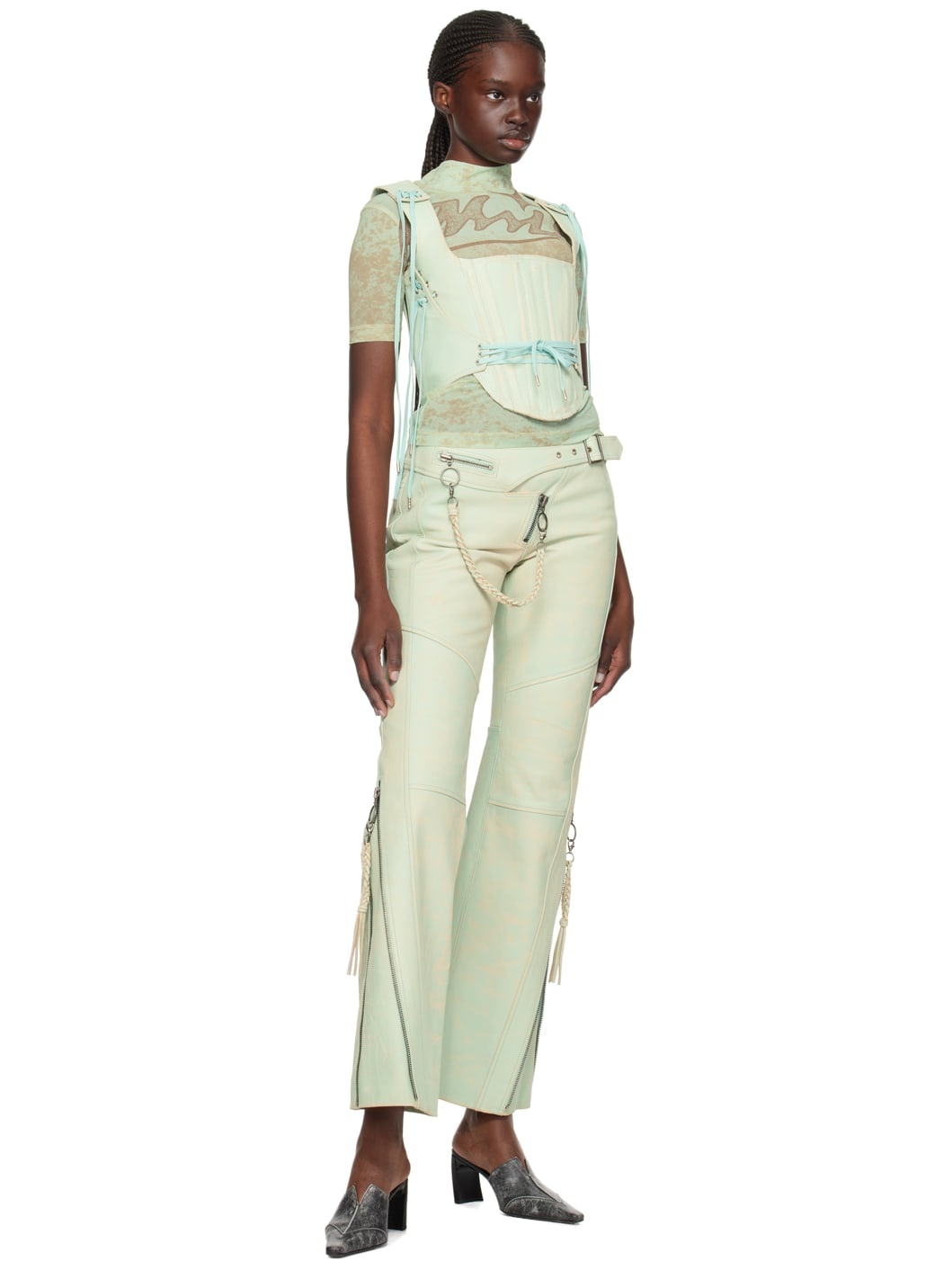 Blue Nihil Leather Pants - 4