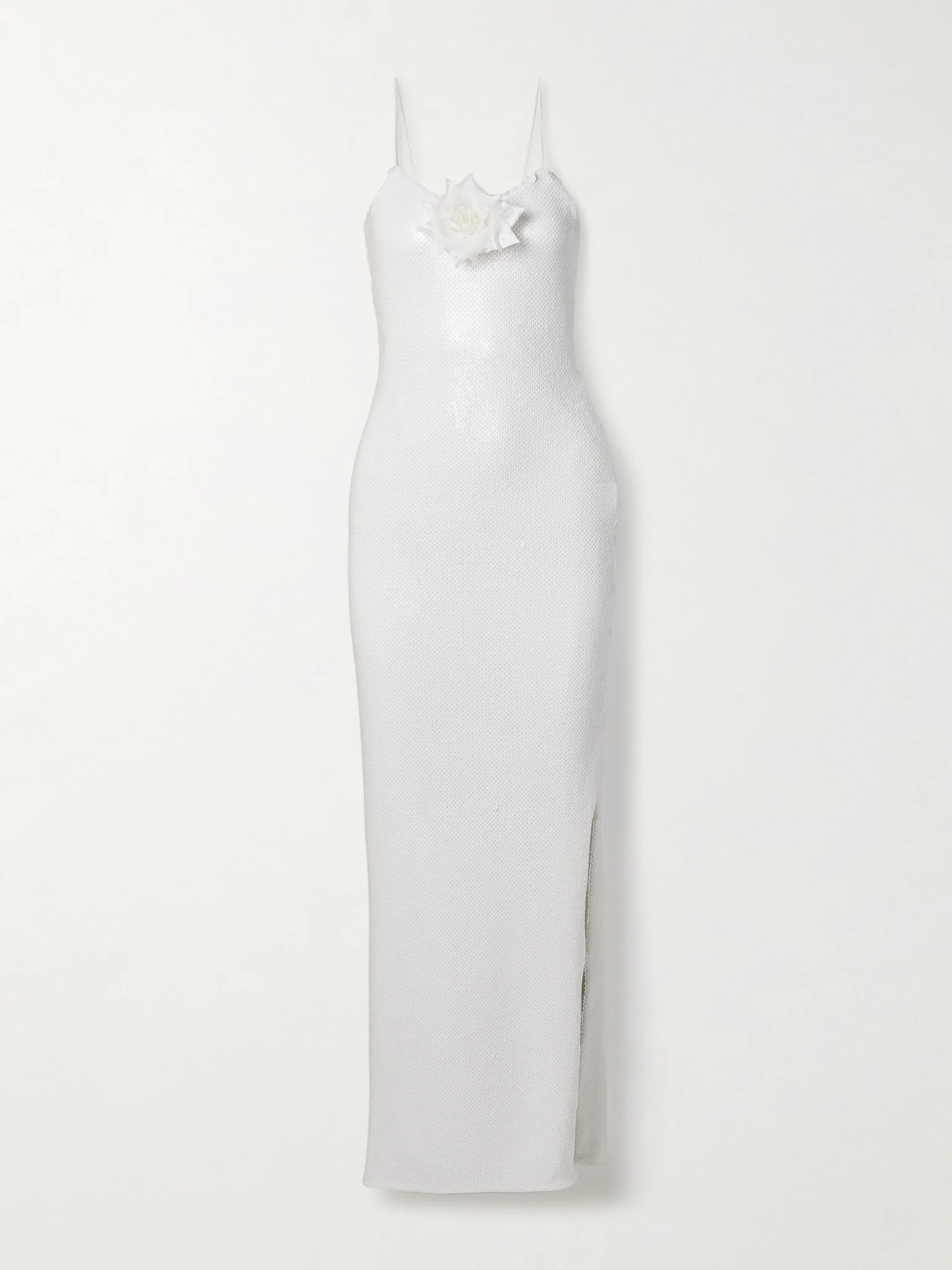 Embellished silk-trimmed sequined tulle gown White - 1