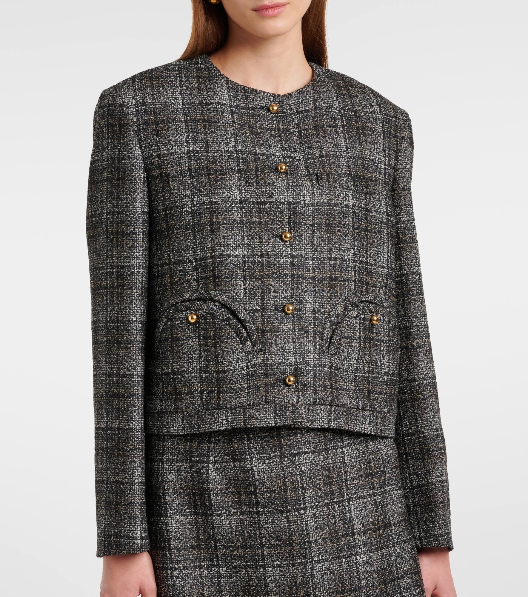 Lulua Shamo checked cropped wool-blend jacket - 5