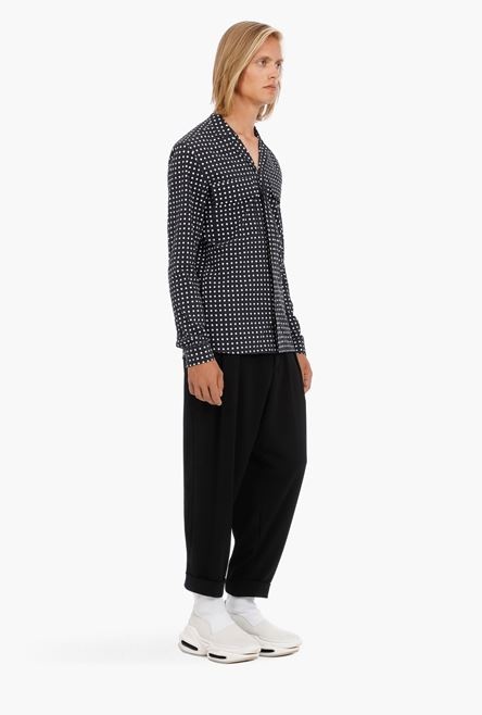 Black cotton shirt with white polka-dots - 7