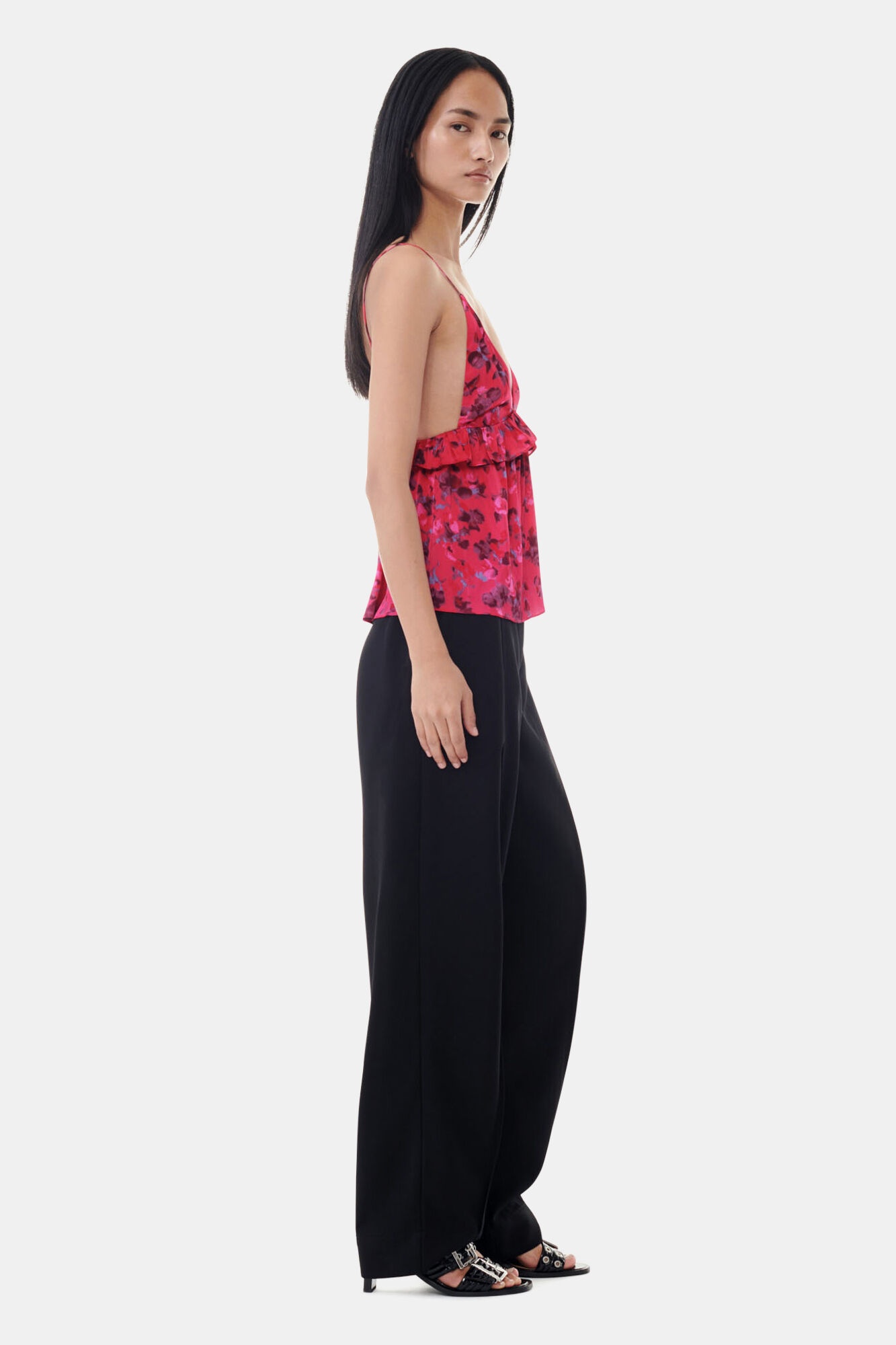 BLACK DRAPEY MELANGE PLEAT PANTS - 3